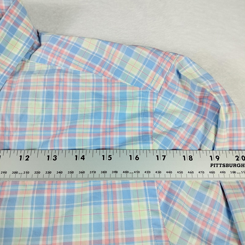 Vineyard Vines Shirt Mens Medium Blue Pink Plaid Button Down Whale Logo Cotton - Picture 8 of 10